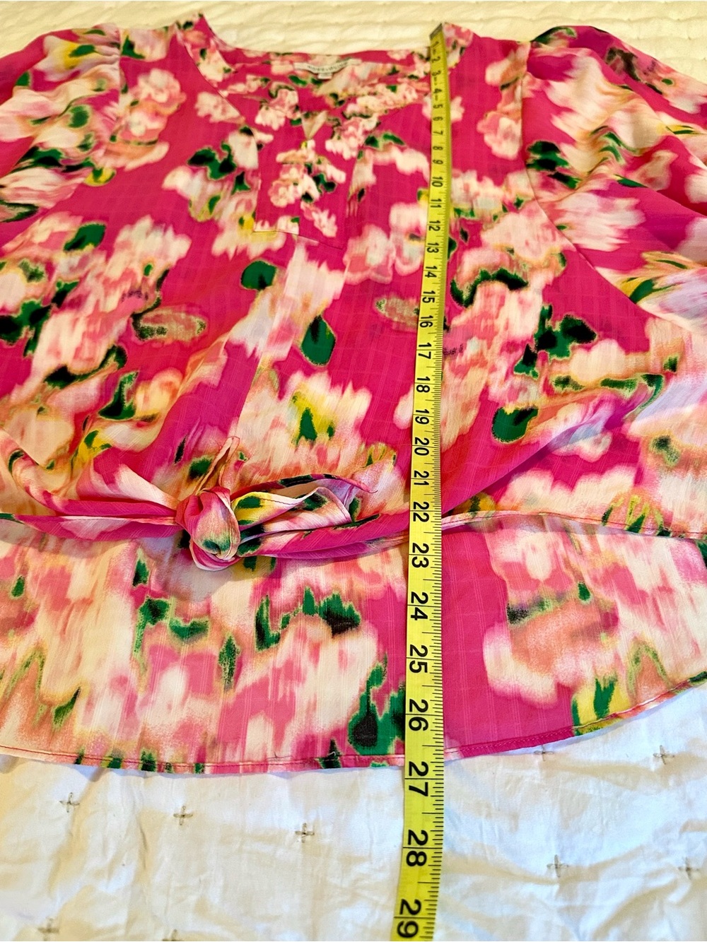 Rose & Olive Floral Puff Sleeve Tie Front Blouse XL - Like New - Picture 7 of 13